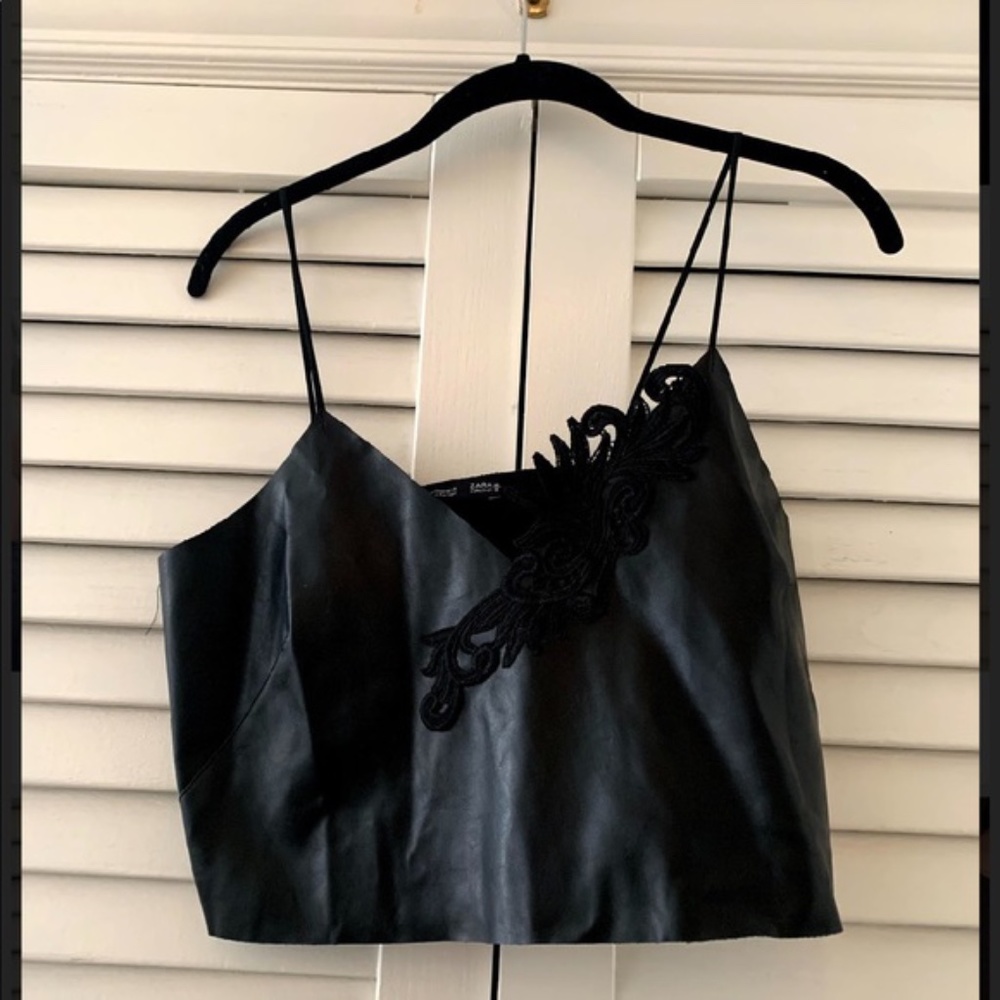 Zara Collection Black Silk Lace Crop Cami